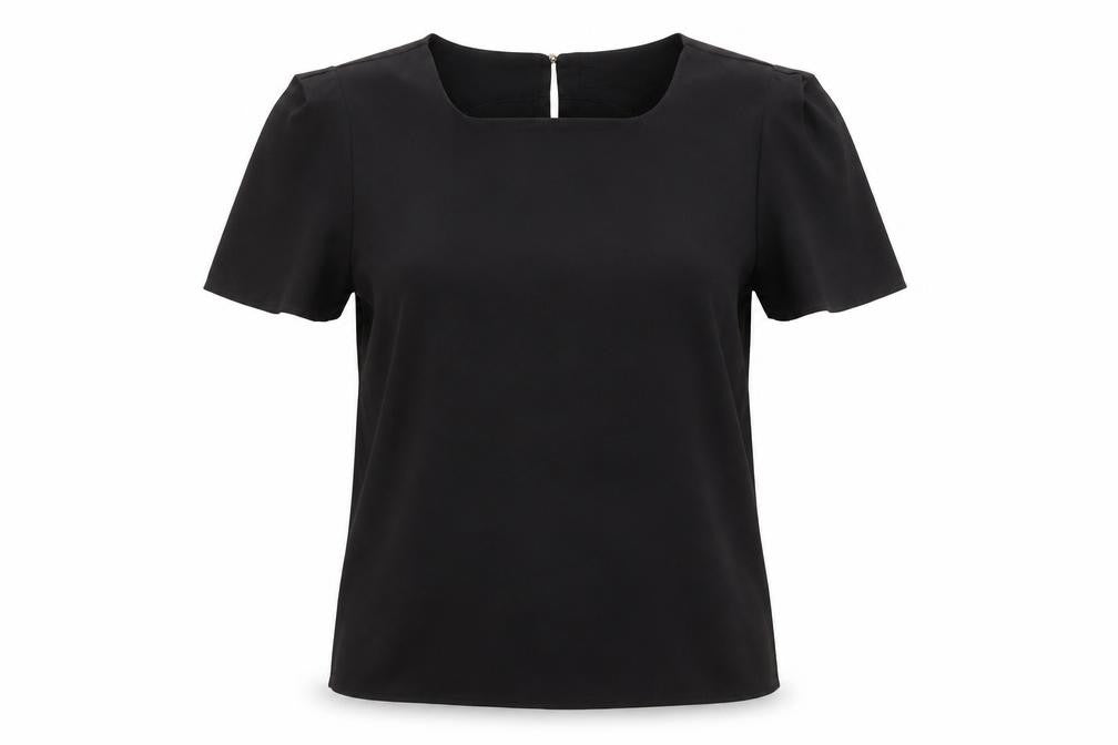 Oasis Womens Black Blouse Size 8 Short Sleeve Scoop Neck