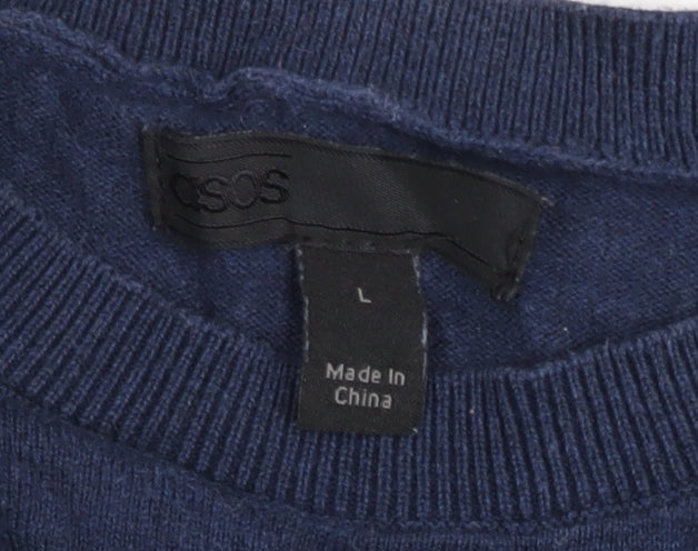 ASOS Women’s Blue Striped Crew Neck Cotton Jumper Size L