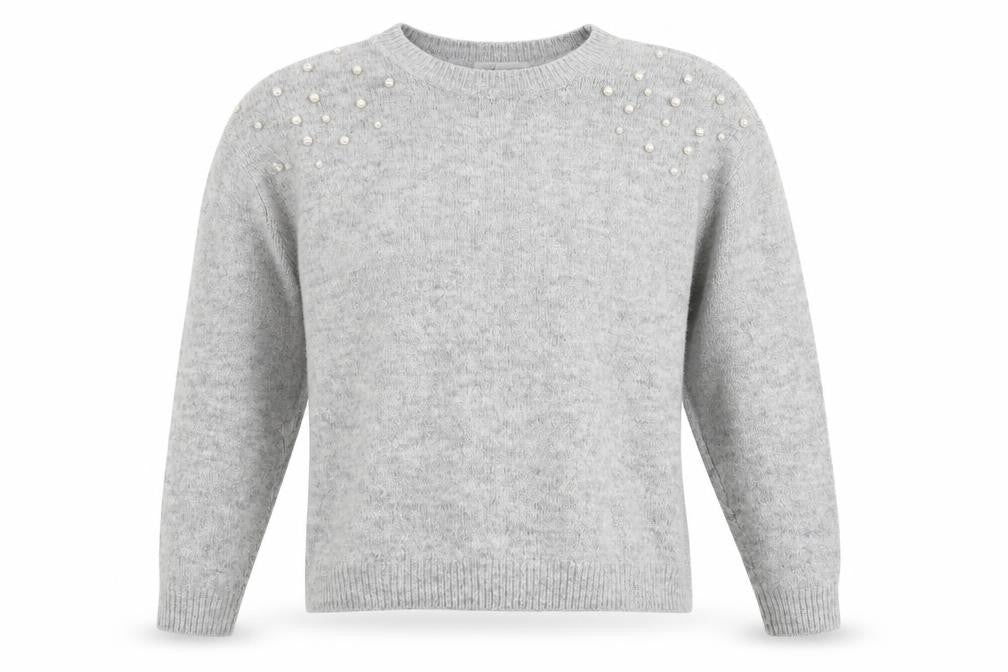H&M Teens Grey Beaded Crew Neck Pullover Jumper Size 12 Slim
