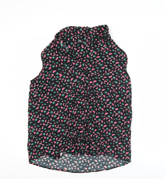 Next Women’s Black Fruit Print Sleeveless Viscose Blouse Size 14