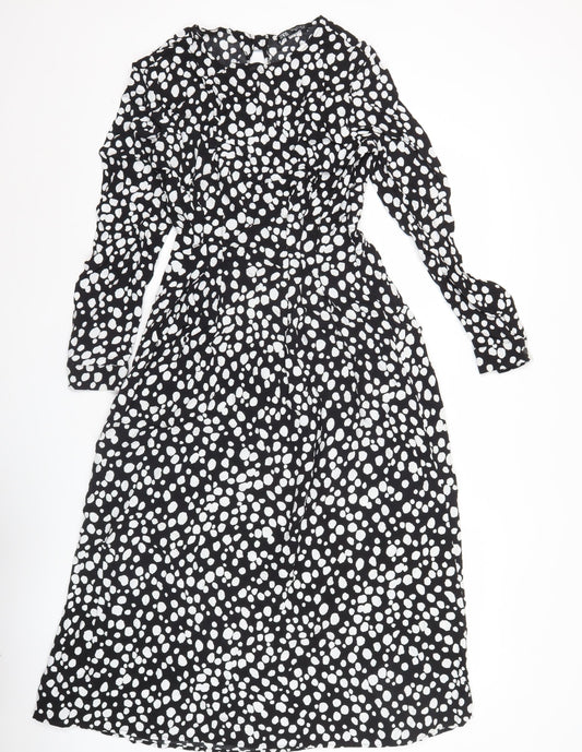 Zara Women’s Black Polka Dot Midi A-Line Dress Size S