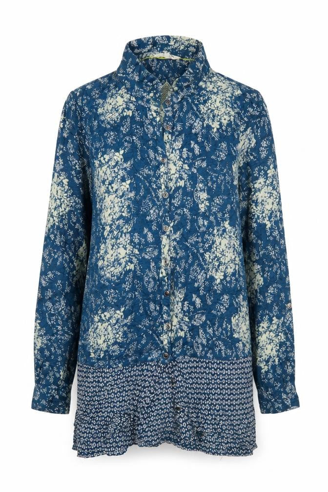 White Stuff Womens Blue Floral Linen Viscose Tunic Shirt Size 10