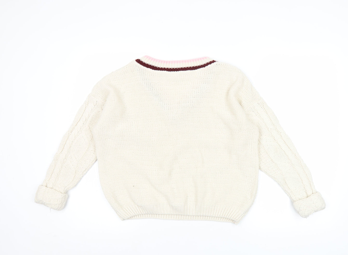 River Island Women’s Ivory V-Neck Cable-Knit Jumper Size 6