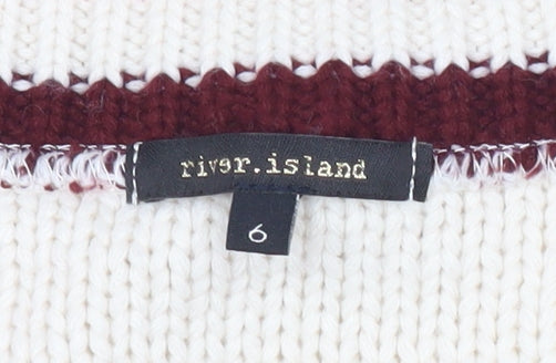 River Island Women’s Ivory V-Neck Cable-Knit Jumper Size 6