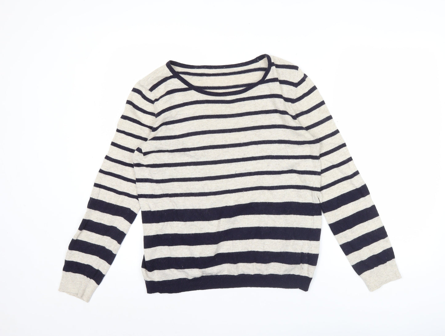 Marks and Spencer Women’s Beige Striped Jumper UK 14 Scoop Neck