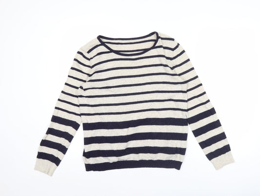 Marks and Spencer Women’s Beige Striped Jumper UK 14 Scoop Neck