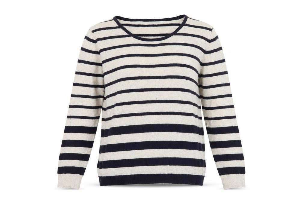 Marks & Spencer Women’s Beige Striped Jumper UK 14 Scoop Neck