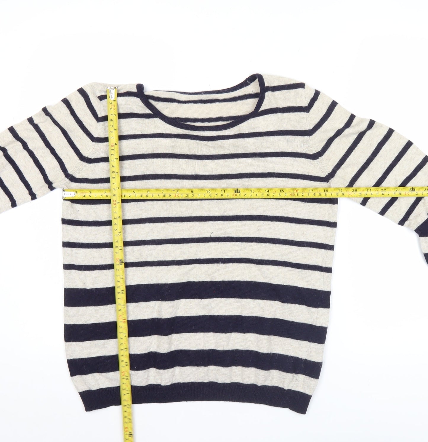 Marks and Spencer Women’s Beige Striped Jumper UK 14 Scoop Neck