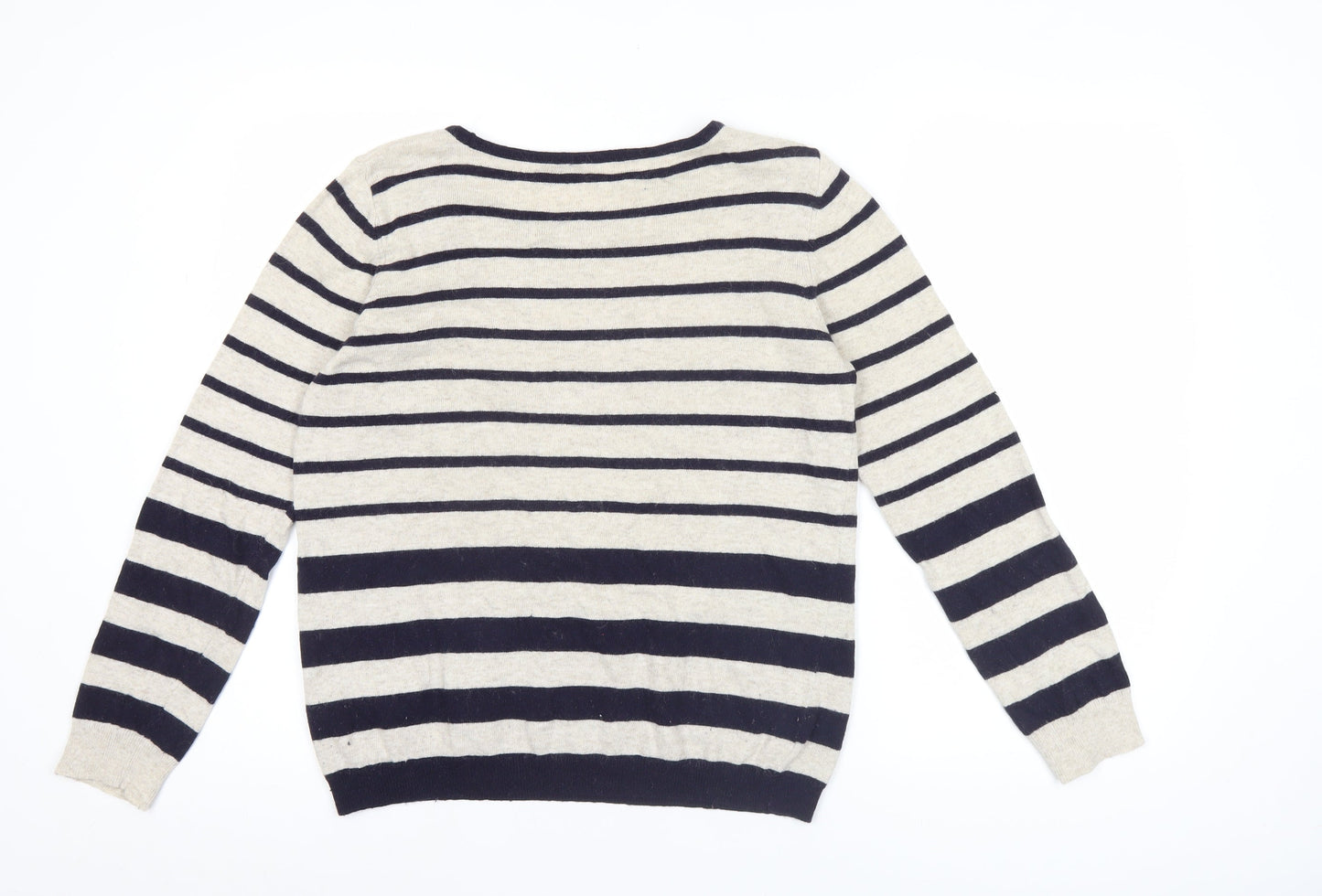 Marks and Spencer Women’s Beige Striped Jumper UK 14 Scoop Neck