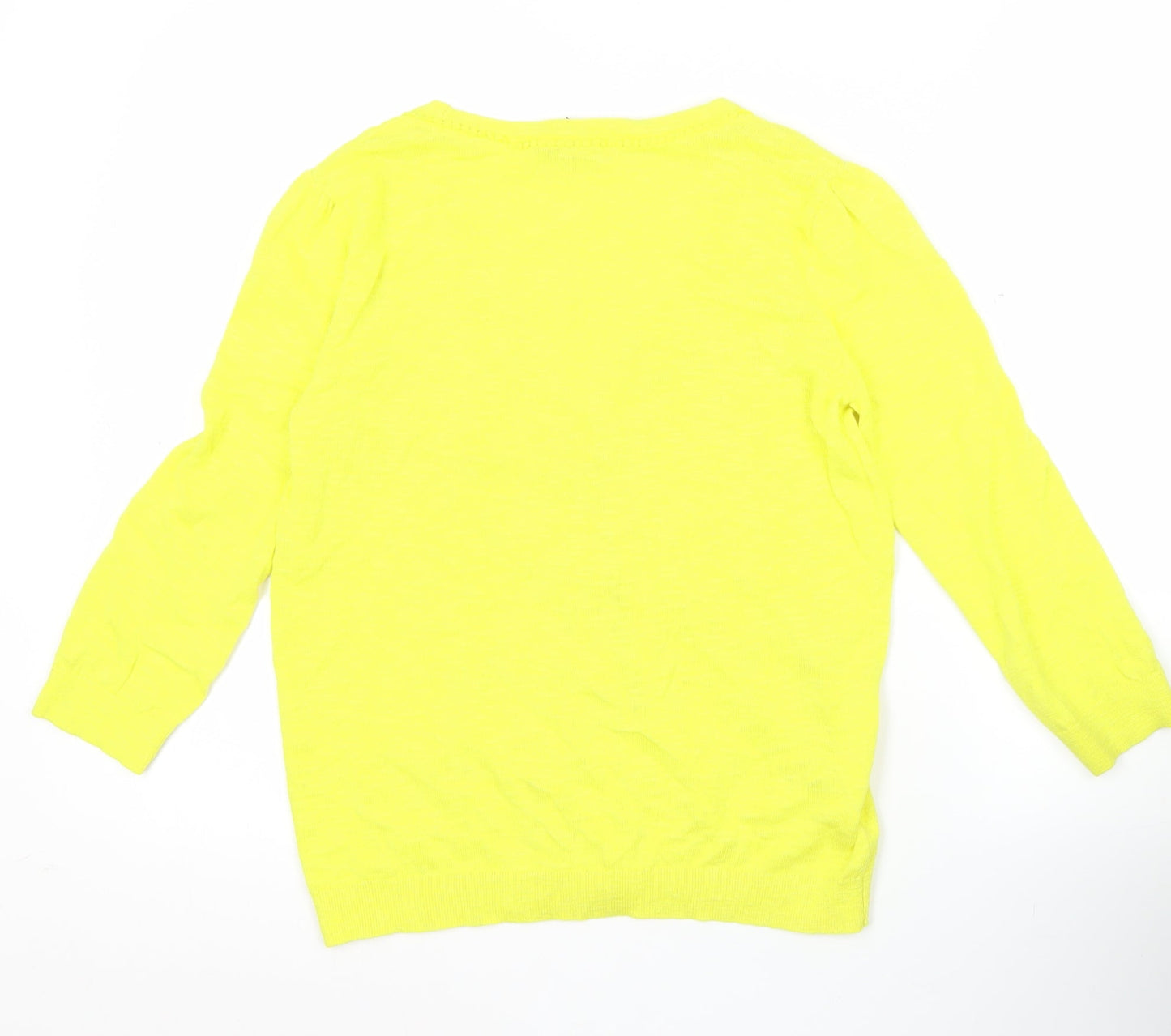 Laura Ashley Womens Yellow Cardigan UK 8 V-Neck Linen Cotton 3/4 Sleeve