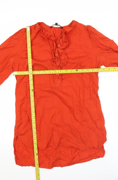 Back view of French Connection women’s red cotton tunic blouse, size UK 10
