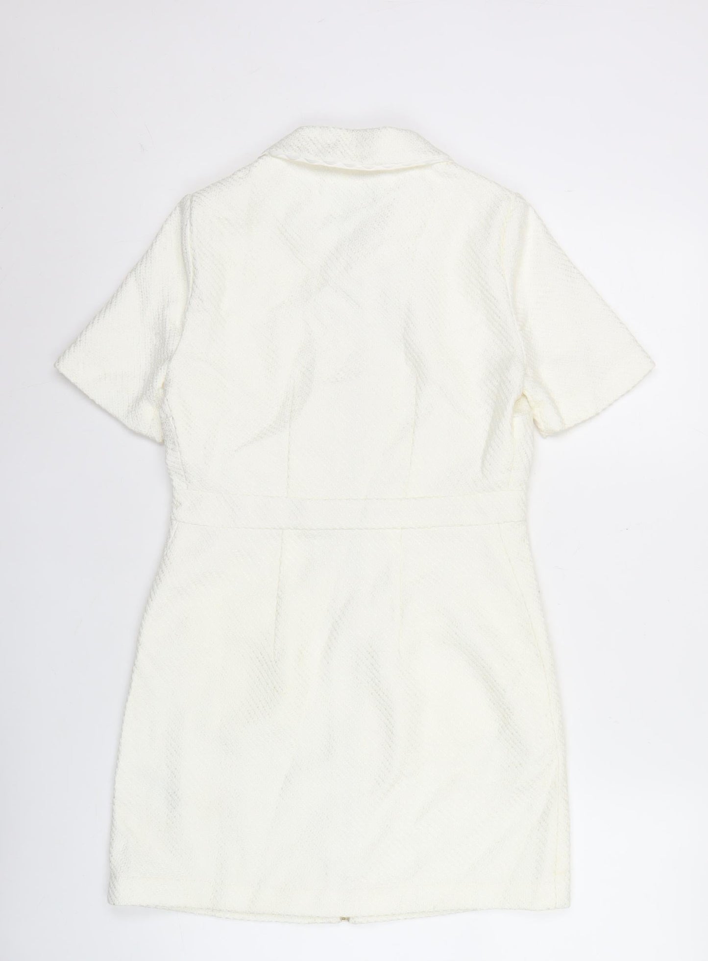 River Island Women White Shift Dress Size 6 Collared Zip Casual
