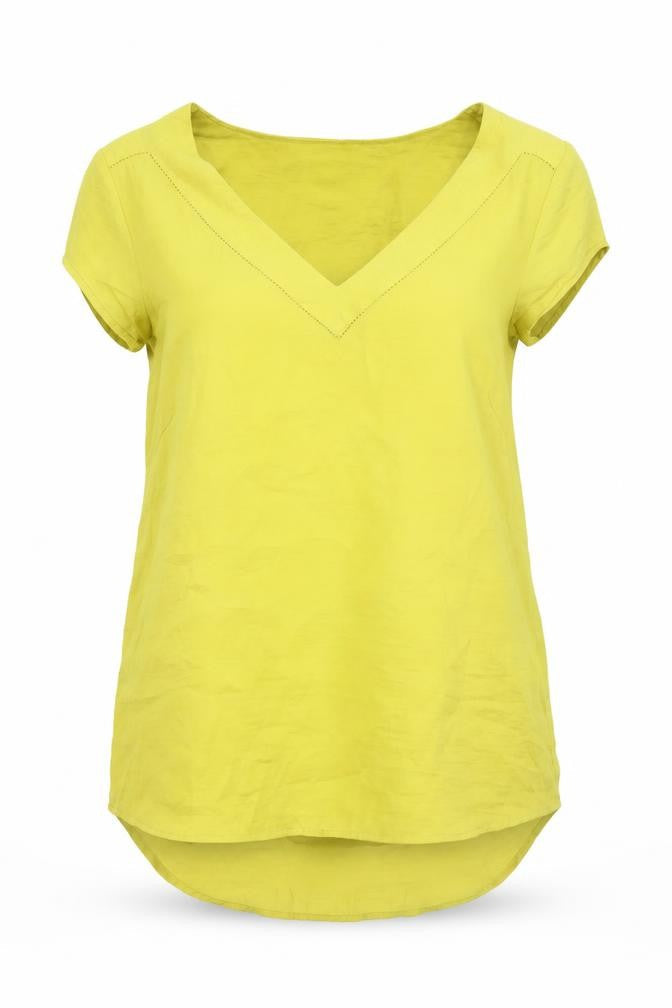 H&M Women’s Yellow V-Neck Tunic Blouse Size 6 Short Sleeve