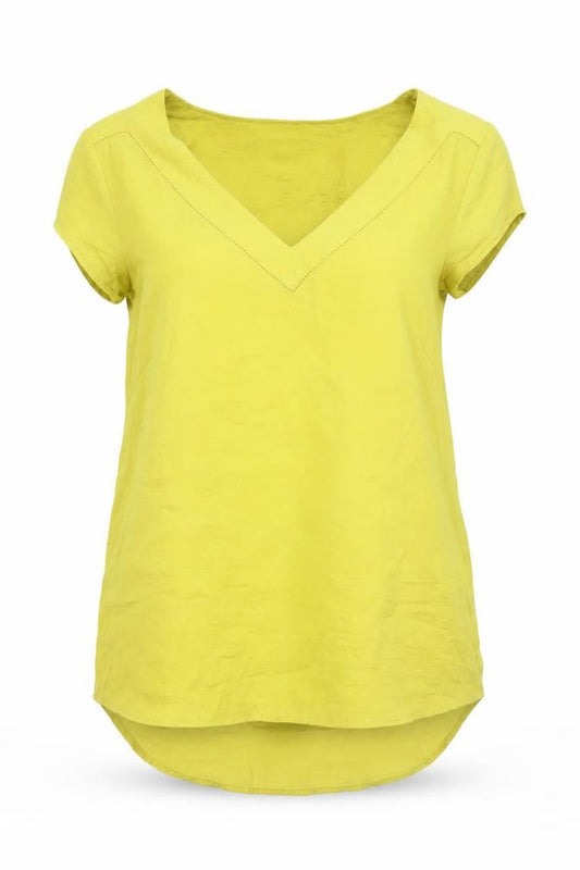 H&M Women’s Yellow V-Neck Tunic Blouse Size 6 Short Sleeve