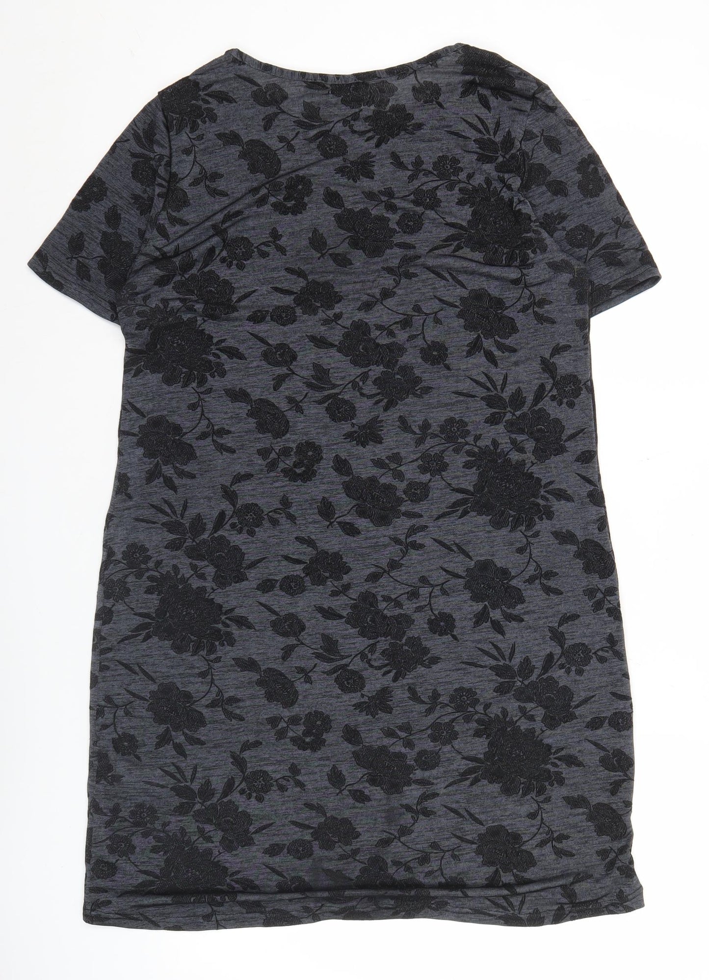 Warehouse Women’s Grey Floral Shift Dress Size 10 Short Sleeve