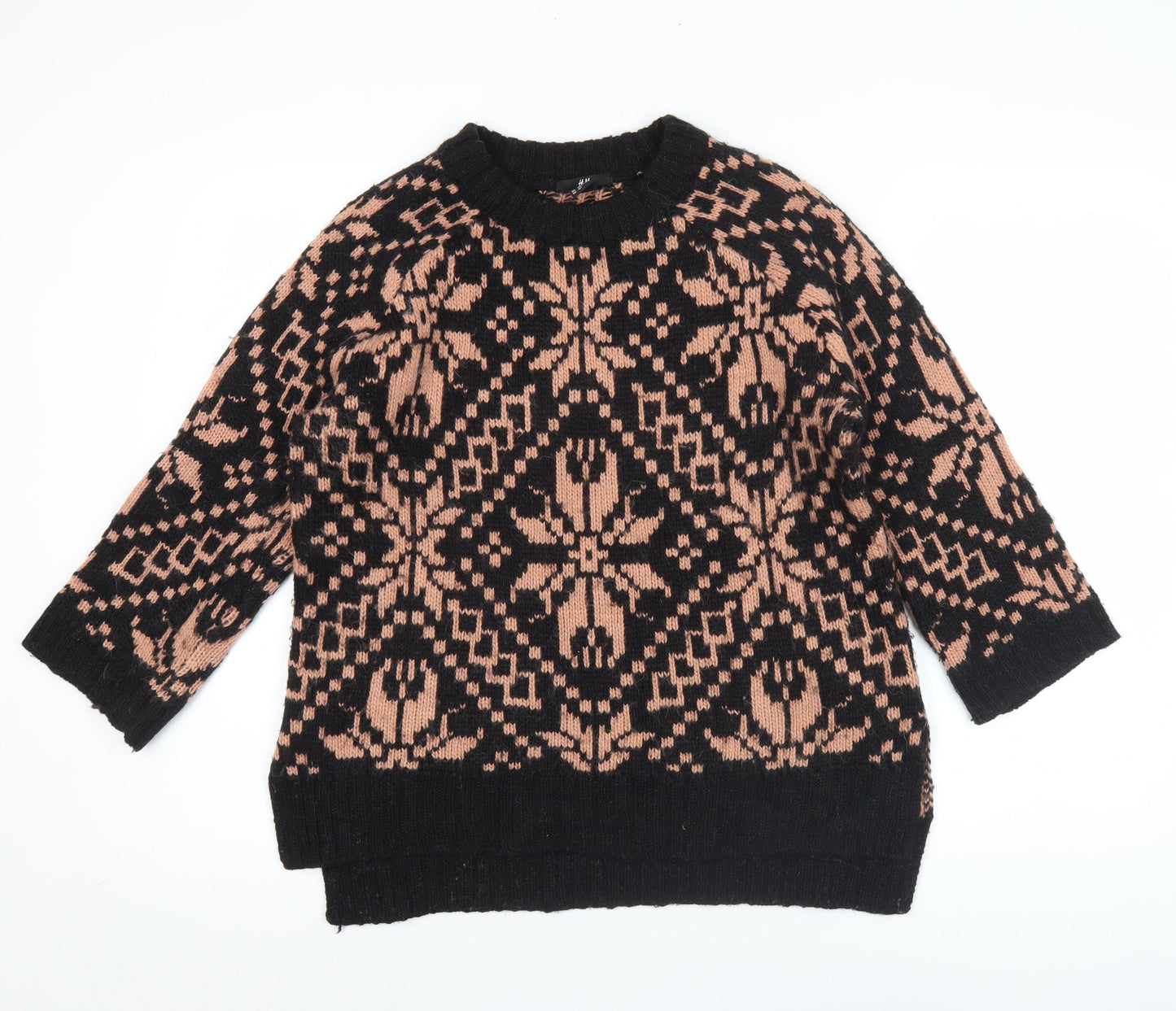 H&M Women’s Black Beige Chunky Knit Pullover Jumper S