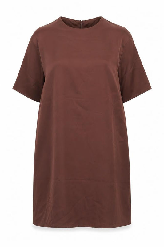 H&M Women Brown Shift Dress XL Half Sleeve High Neck Knee Length