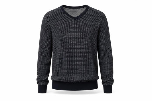 Tu Mens Blue Cotton V-Neck Geometric Knit Jumper Size S