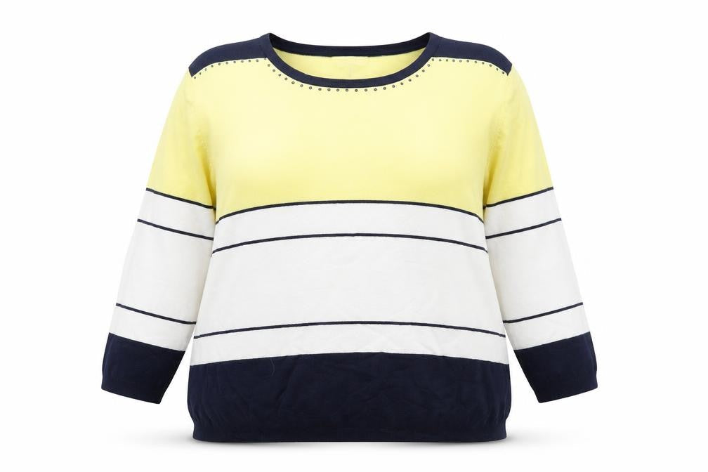 Bassini Women's XL Yellow Blue Striped Pullover Jumper