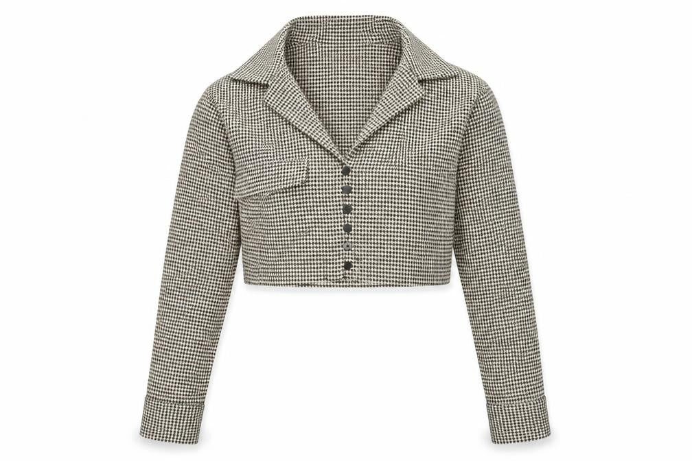 Zara Women’s Black Houndstooth Cropped Button-Up Shirt Size S