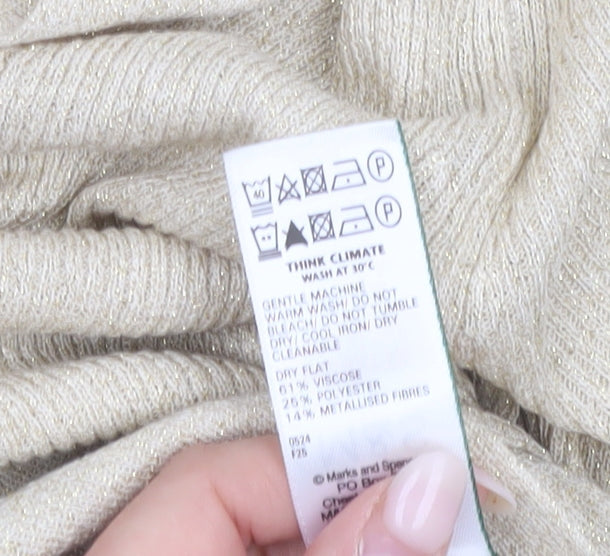 Marks and Spencer Women’s Beige M Cardigan V-Neck Knit Glitter
