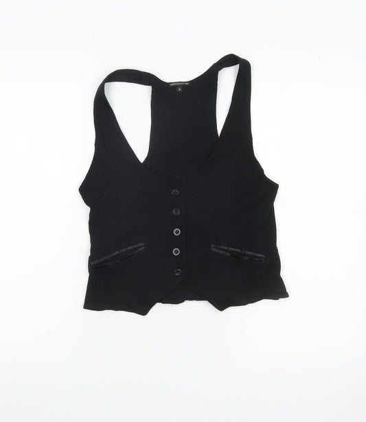 Marks and Spencer Womens Black Size 12 Sleeveless V-Neck Button Blouse