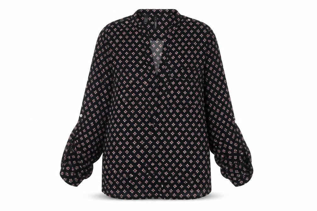 Mango Womens Black XS Tunic Blouse Geometric Print Long Sleeve