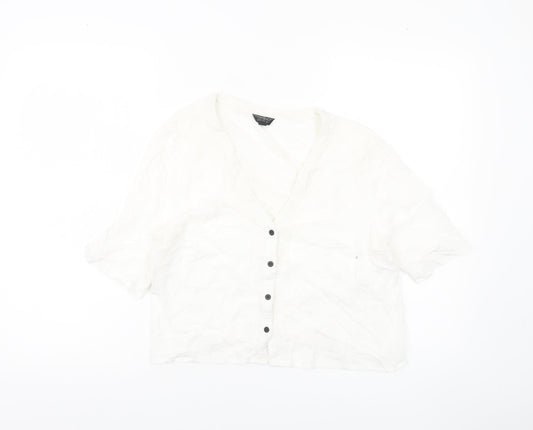 Topshop Women’s White Size 10 Cropped Button-Up V-Neck Shirt