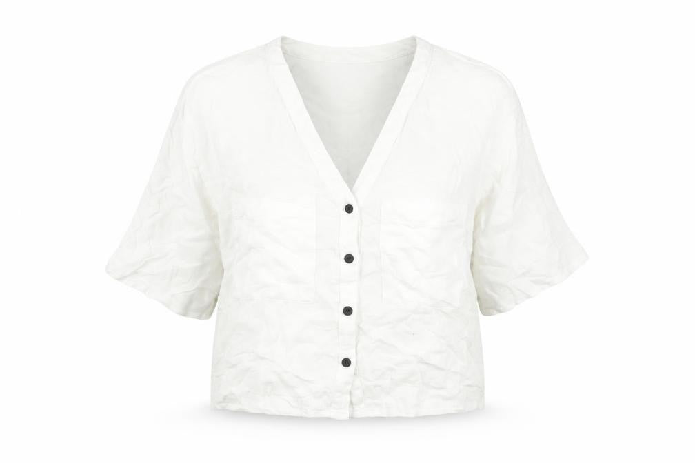 Topshop Women’s White Size 10 Cropped Button-Up V-Neck Shirt
