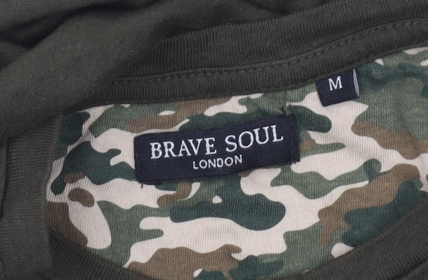 Brave Soul Men's Green Camouflage Pocket T-Shirt Size M Regular Fit