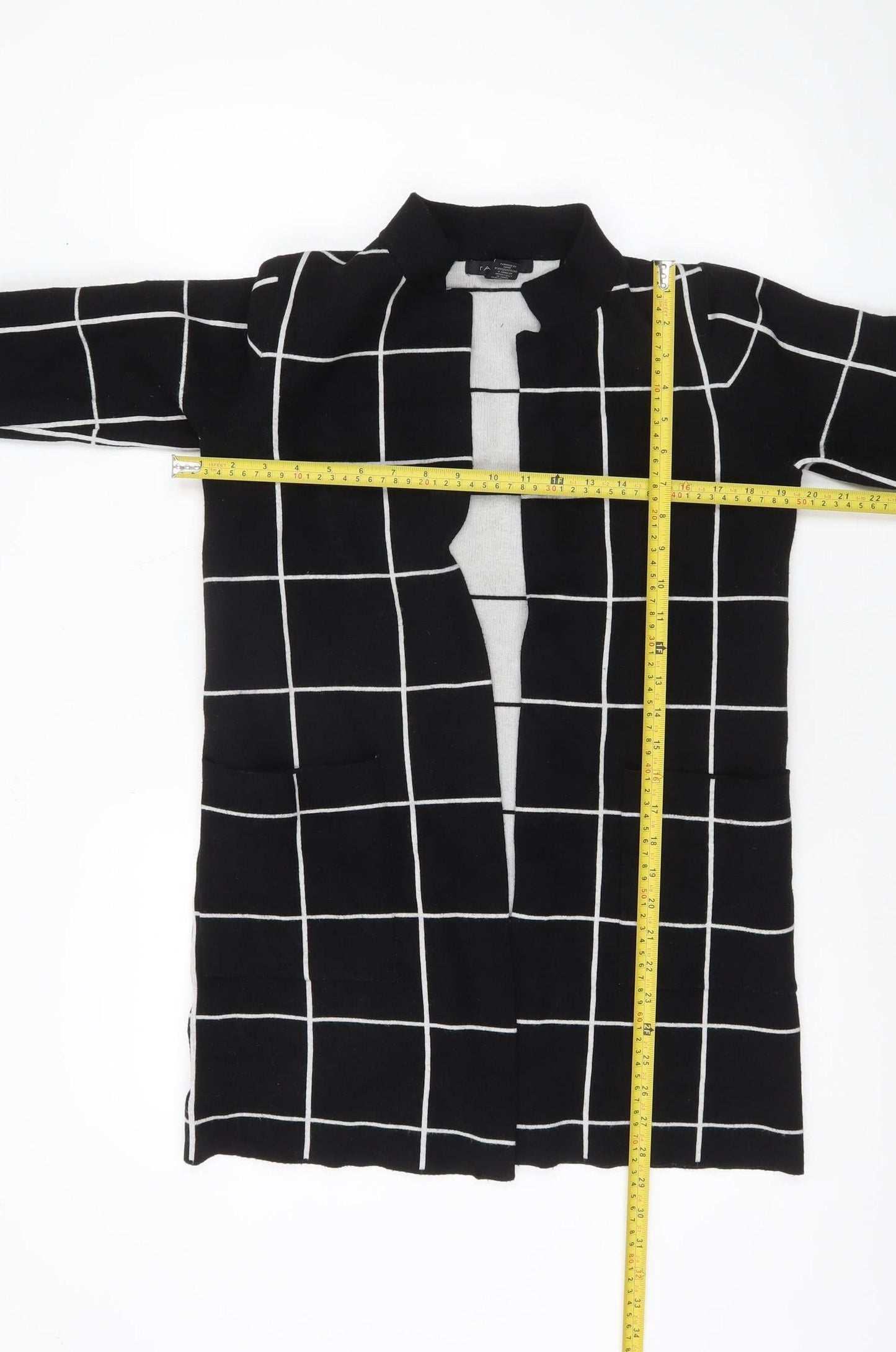 Tahari Womens Black Check Longline Cardigan UK S Workwear Knit