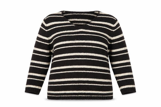 Kash Womens Brown Striped Pullover Jumper Size 18 V-Neck Knit