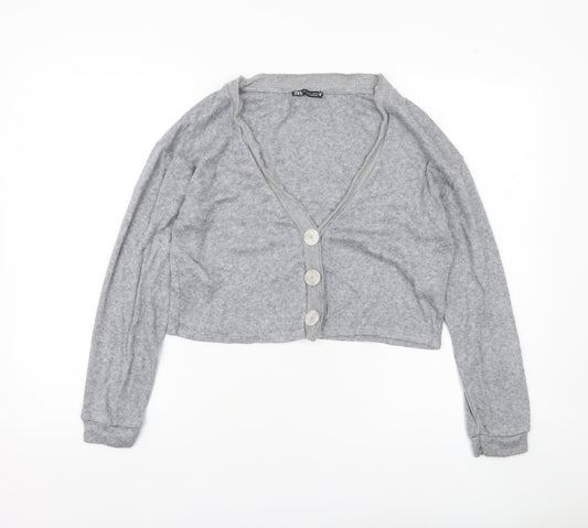 Zara Women’s Grey S V-Neck Button Knit Cardigan Jumper