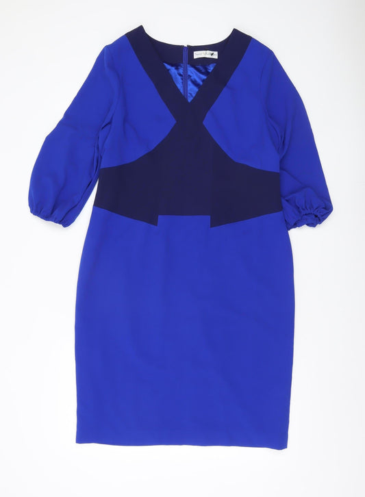 Trinny & Susannah Women’s Blue Sheath Dress Size 14 V-Neck 3/4 Sleeve