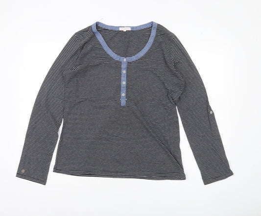 Thyme and Honey Women Black Striped Jersey Long Sleeve Scoop Neck T-Shirt L