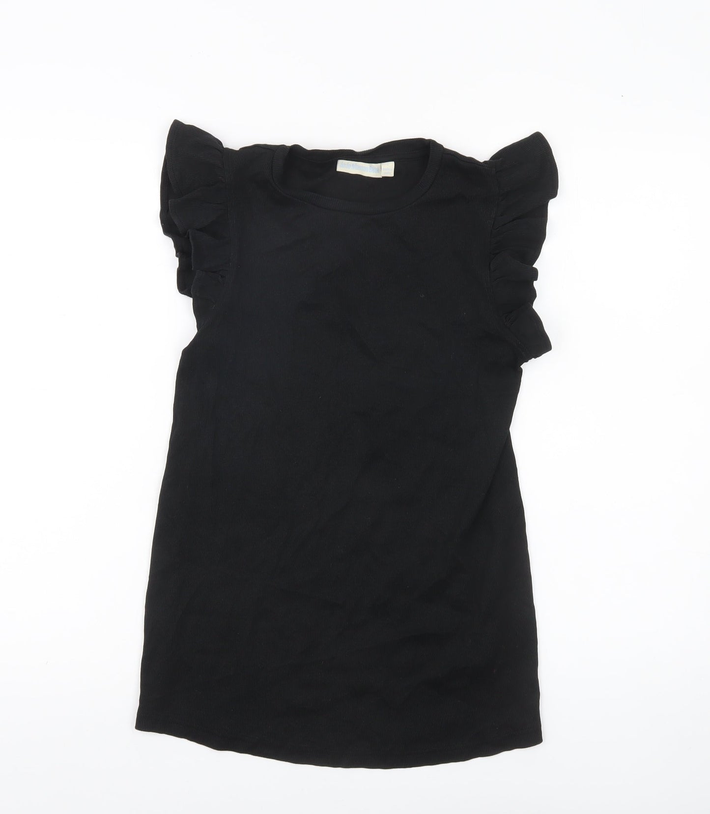 JoJo Maman Bébé Women’s Black Ruffle Sleeve Cotton T-Shirt Size S