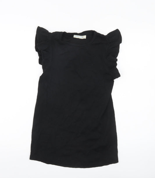 JoJo Maman Bébé Women’s Black Ruffle Sleeve Cotton T-Shirt Size S