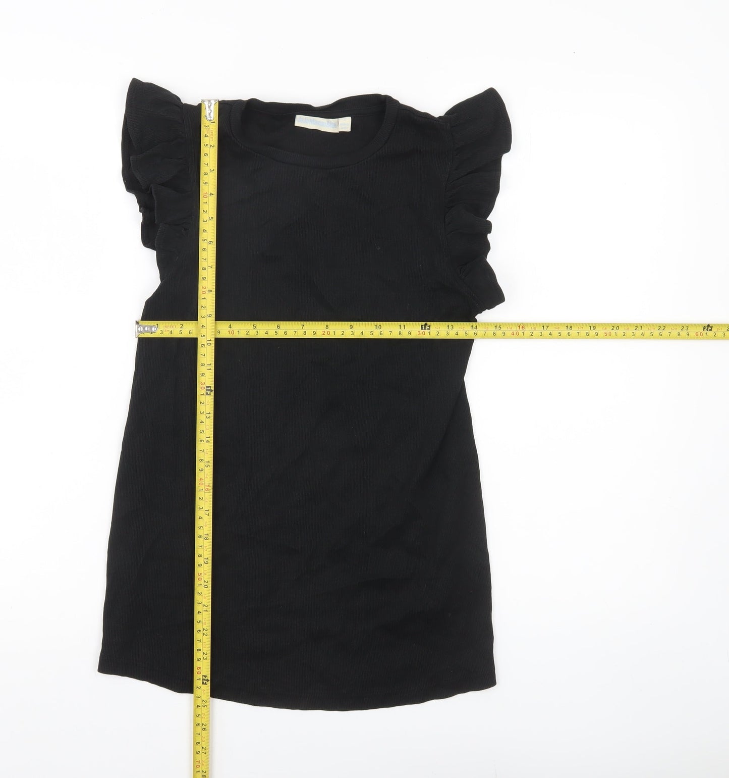 JoJo Maman Bébé Women’s Black Ruffle Sleeve Cotton T-Shirt Size S