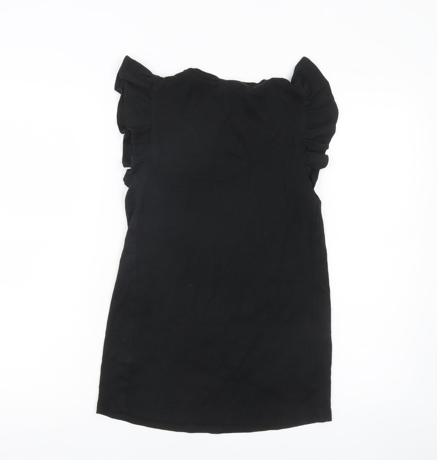 JoJo Maman Bébé Women’s Black Ruffle Sleeve Cotton T-Shirt Size S