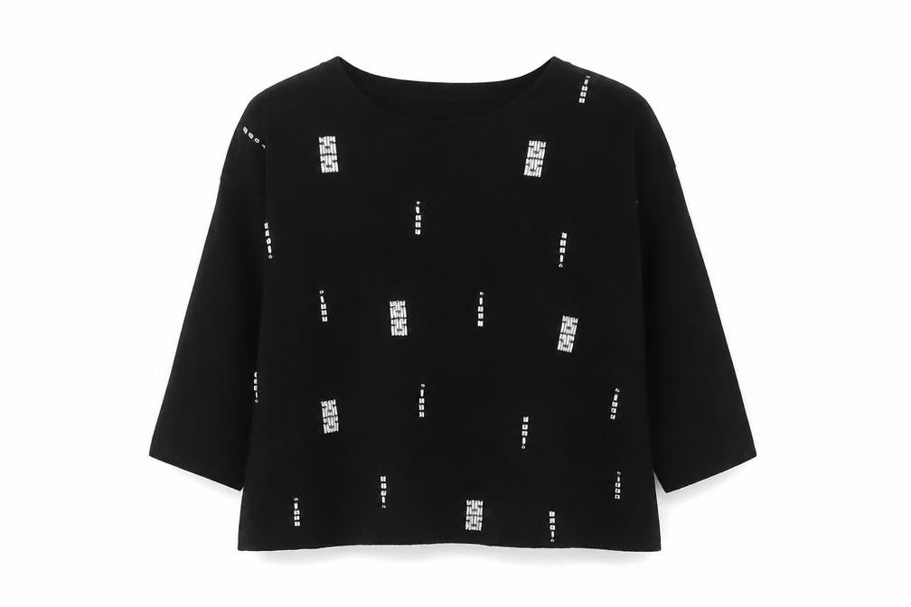 Next Womens Black Sequin Jumper Size 12 Crew Neck 3/4 Sleeve