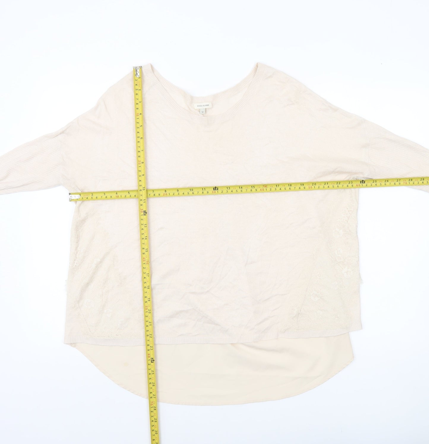River Island Women’s Beige Lace Panel Pullover Jumper Size 12