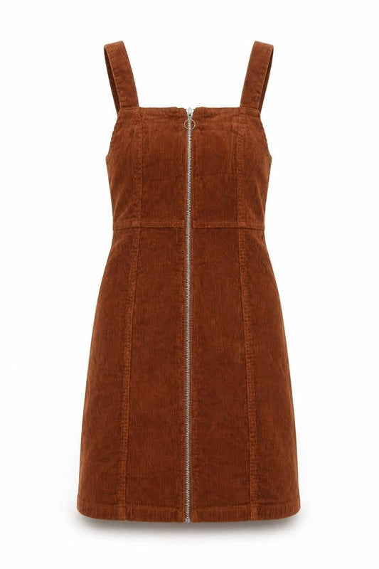 Denim Co Women Brown Corduroy Pinafore Dress Size 8 Sleeveless Zip