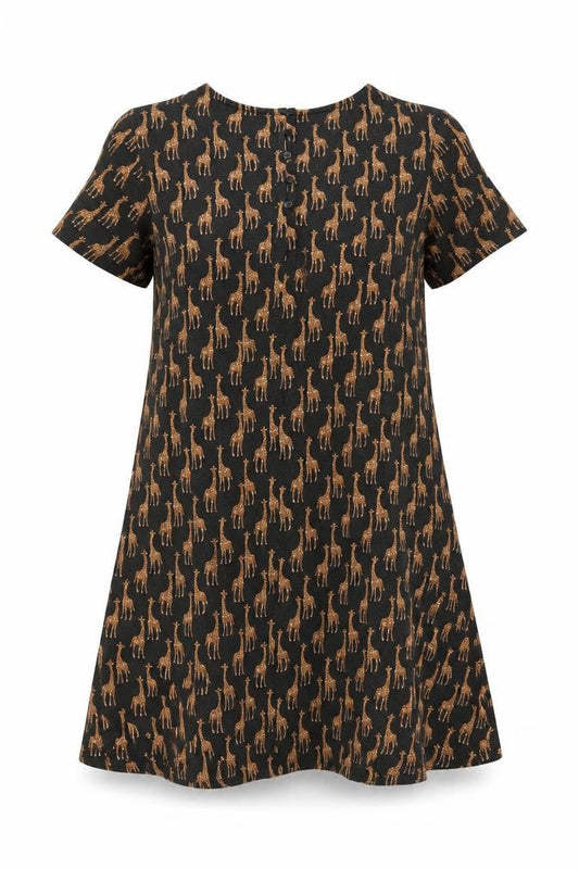 FatFace Womens Black Giraffe Print Shift Dress UK 6 Short Sleeve