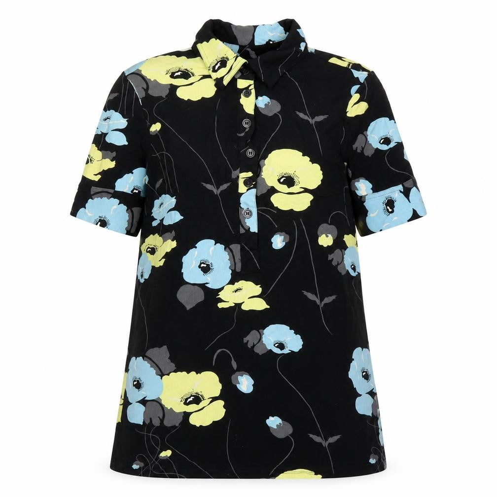 Next Women’s Black Floral Tunic Shirt Size 14 Short Sleeve Cotton Blend