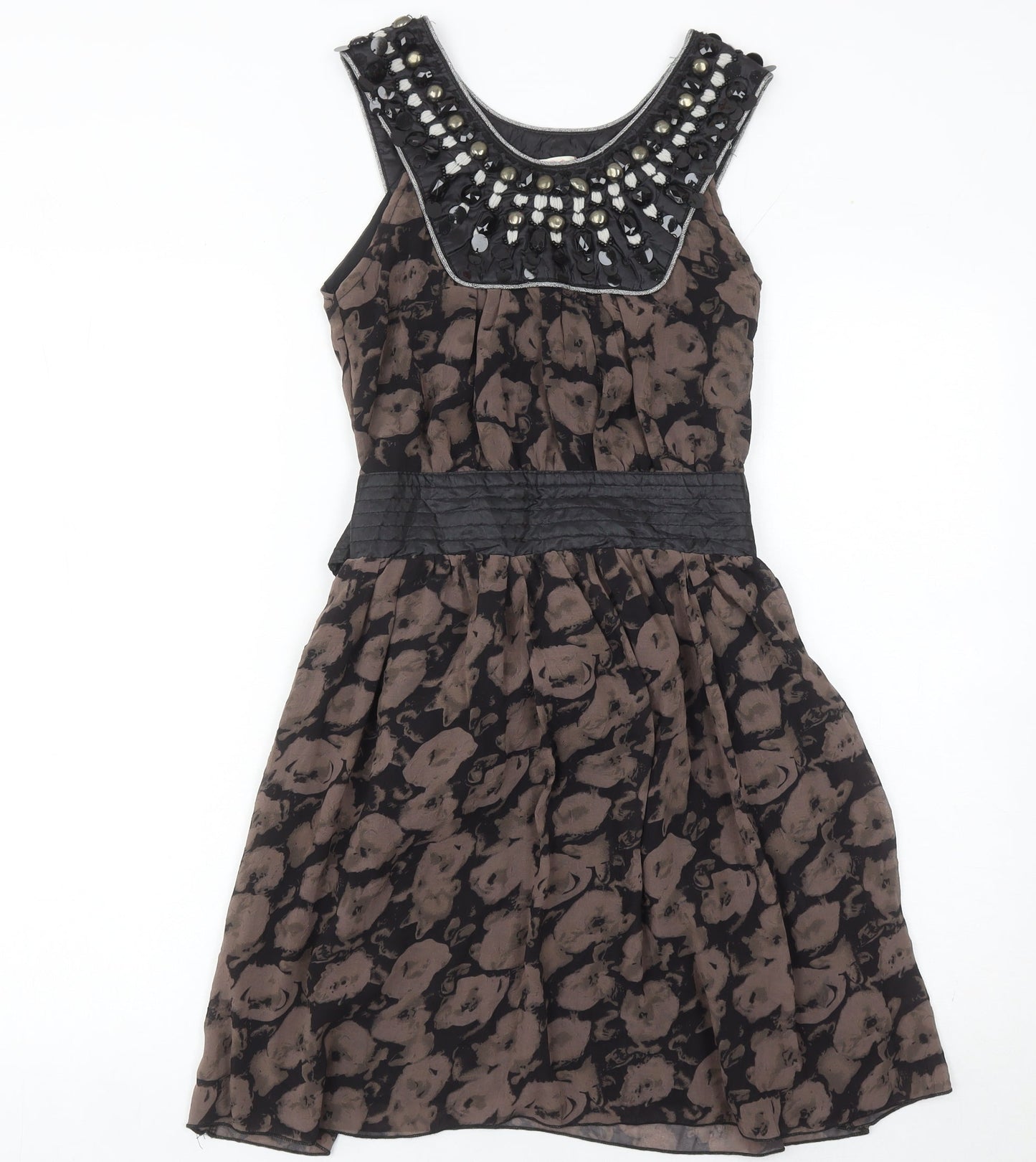 Miso Women’s Brown Black Beaded A-Line Knee Length Dress Size 8