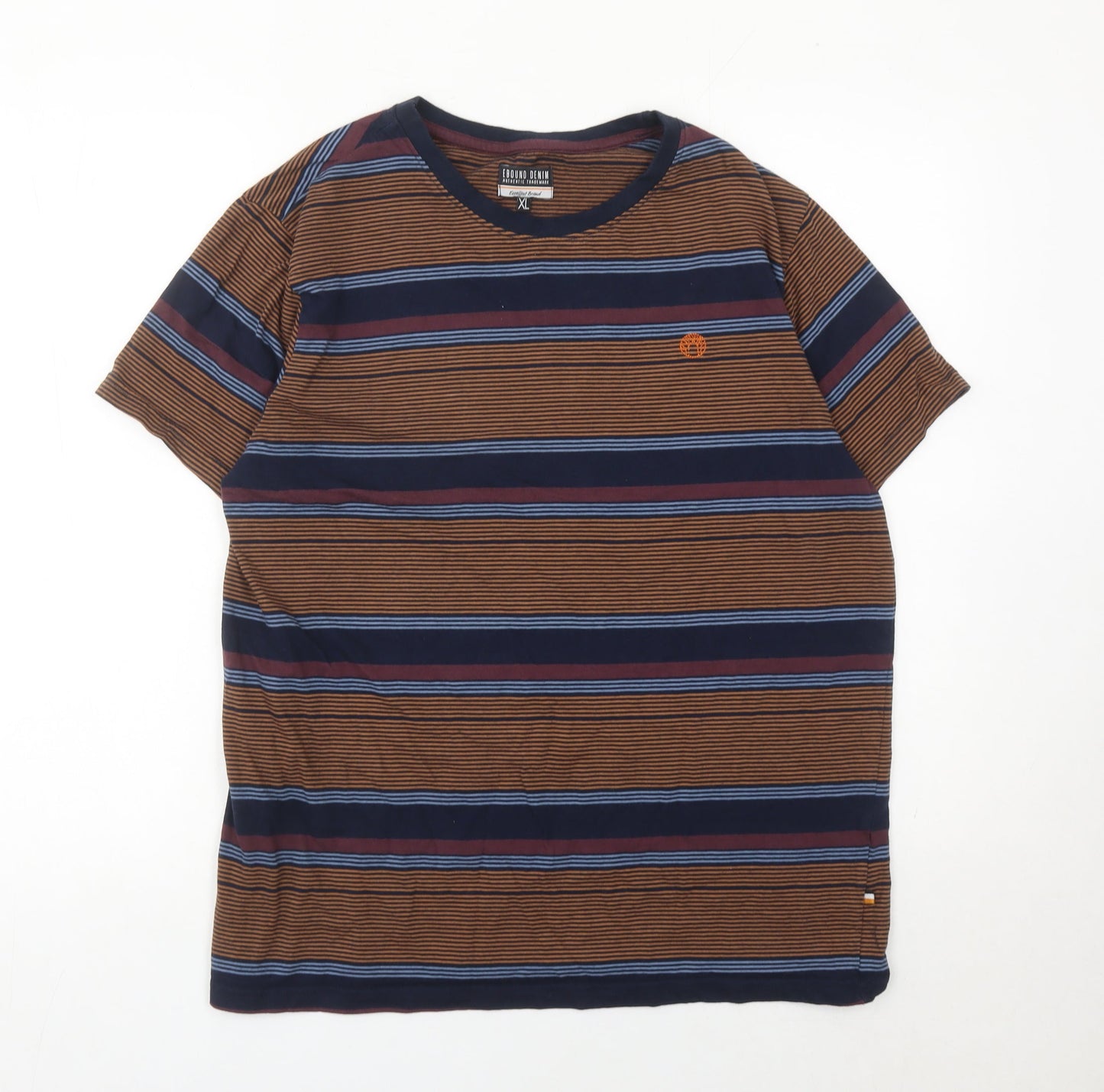 Ebound Denim Men’s XL Brown Striped Cotton Short Sleeve T-Shirt