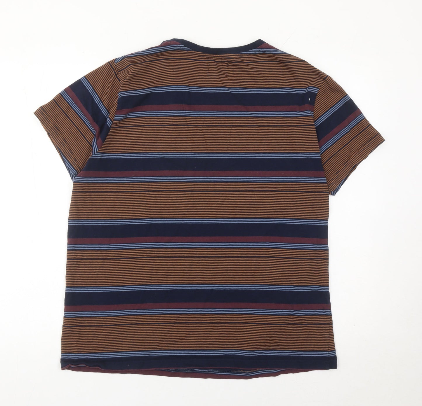 Ebound Denim Men’s XL Brown Striped Cotton Short Sleeve T-Shirt