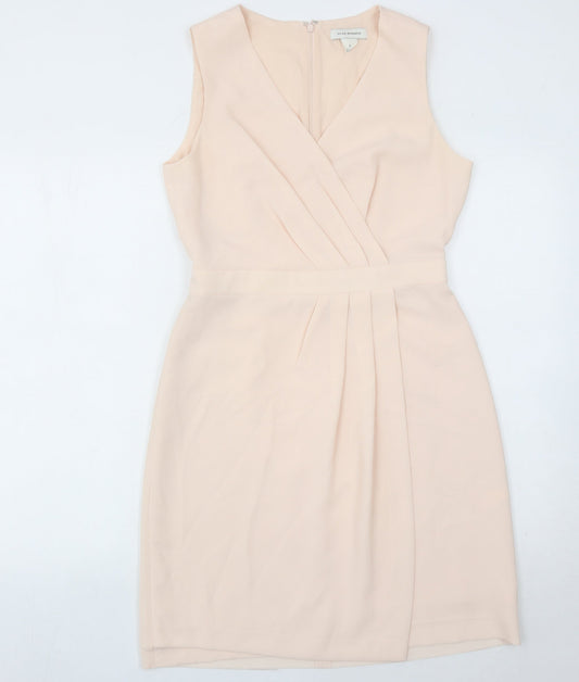 Club Monaco Women's Beige Size 8 Sheath Knee Length V-Neck Dress
