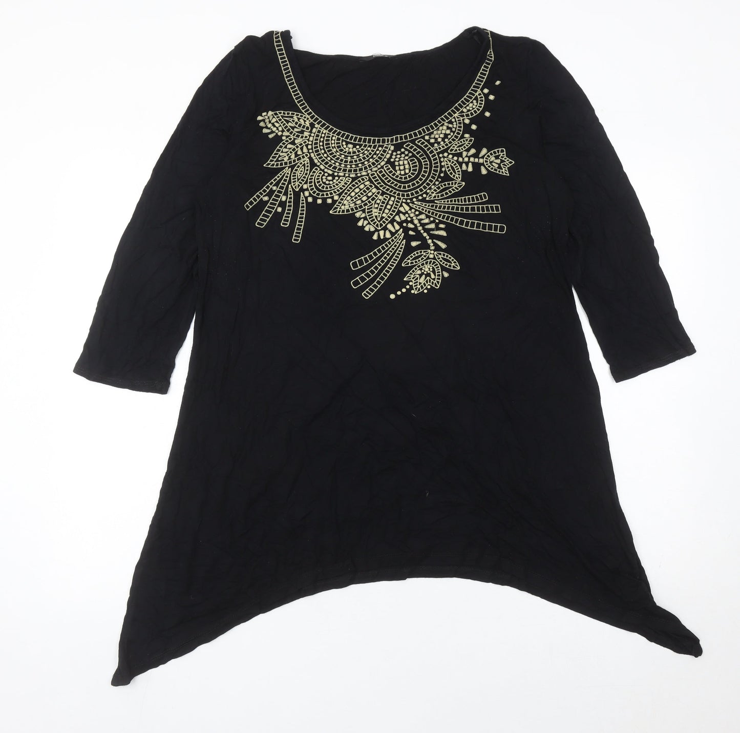 M&Co Womens Black Beaded Tunic Blouse Size 20 Scoop Neck 3/4 Sleeve