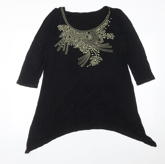 M&Co Womens Black Beaded Tunic Blouse Size 20 Scoop Neck 3/4 Sleeve